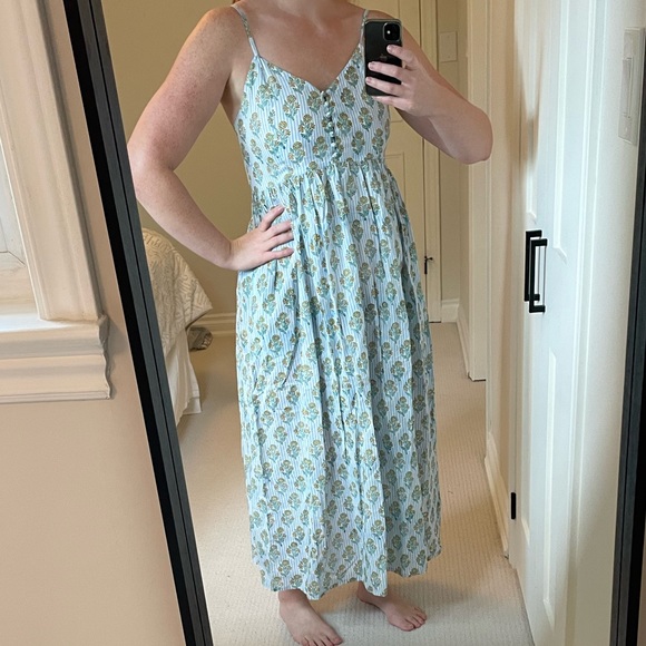 Cotton block print dress sundress nightgown handmade in India, like anokhi - Picture 1 of 8